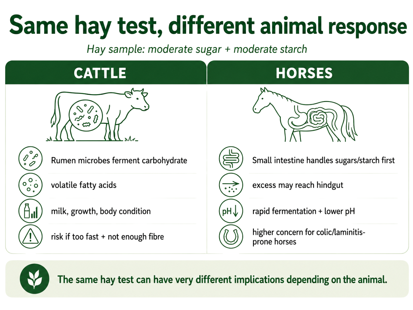 Same hay test, different animal response